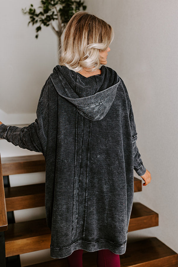 Latte Sipping Mineral Wash Oversized Hoodie in Vintage Black