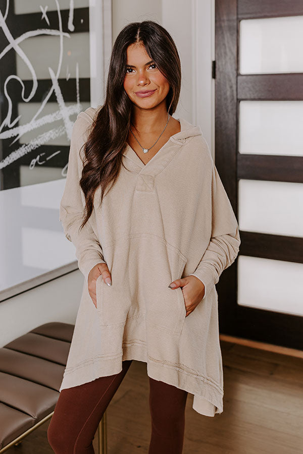 Latte Sipping Mineral Wash Oversized Hoodie in Beige