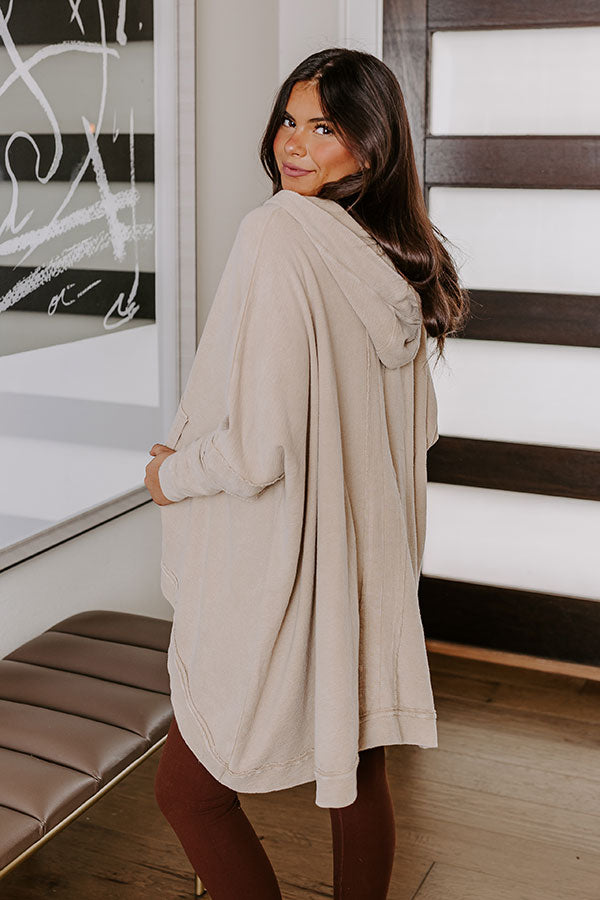 Latte Sipping Mineral Wash Oversized Hoodie in Beige