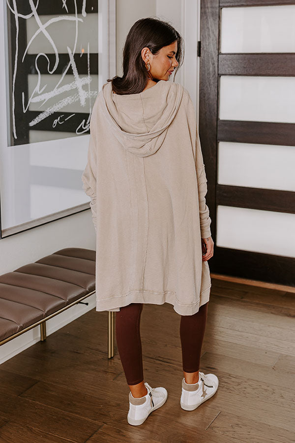 Latte Sipping Mineral Wash Oversized Hoodie in Beige