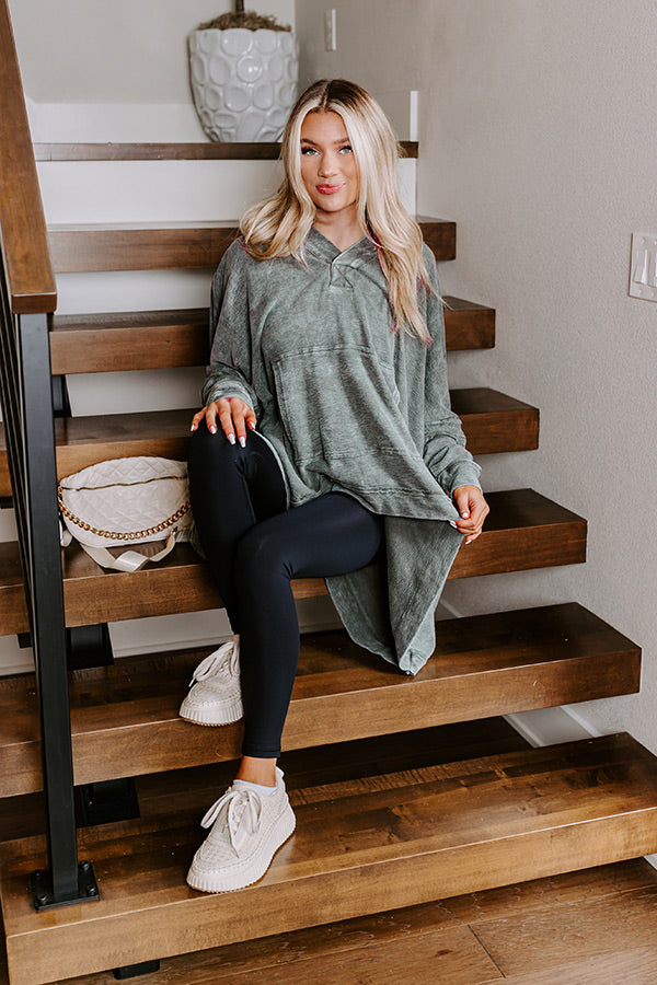 Latte Sipping Mineral Wash Oversized Hoodie in Deep Forest