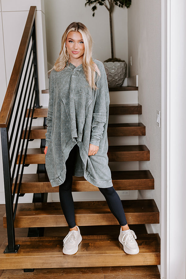 Latte Sipping Mineral Wash Oversized Hoodie in Deep Forest