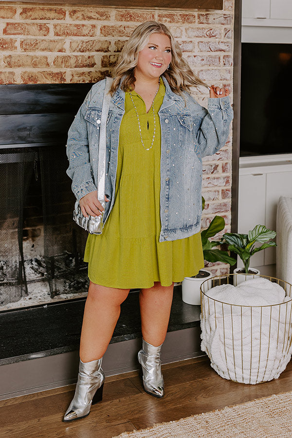 Newsworthy Style Linen-Blend Babydoll Dress In Lime Curves