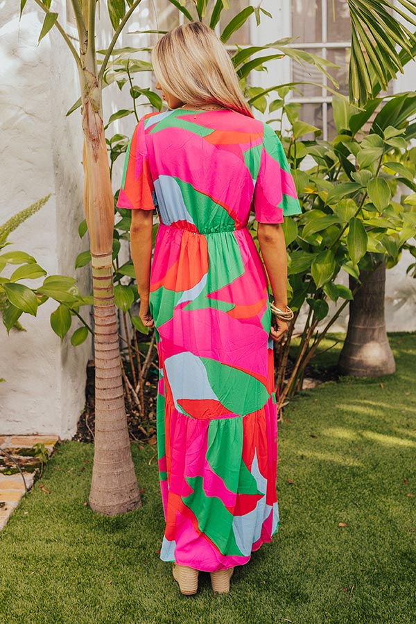 Sailboat Soiree Color Block Maxi in Hot Pink