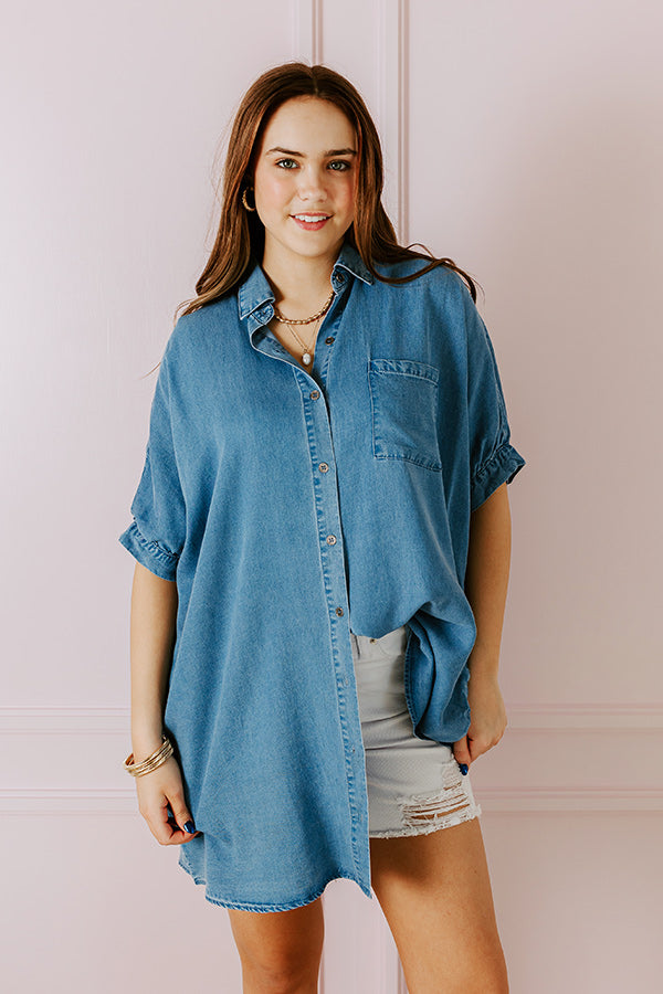 Call Me Cutie Chambray Tunic Dress in Medium Wash