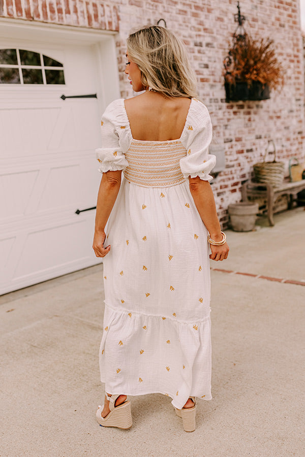 Farmers Market Stroll Smocked Maxi in White