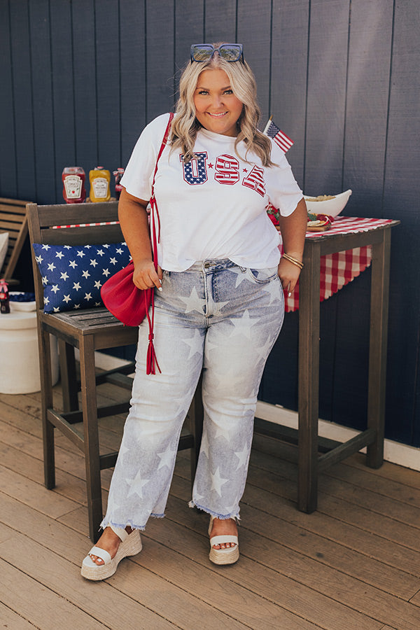 USA Flag Print Graphic Tee Curves