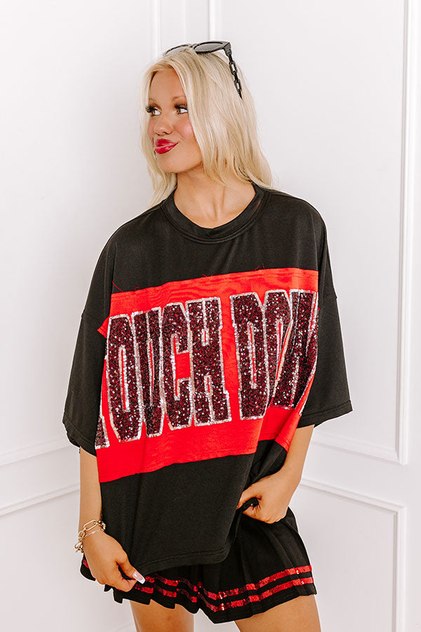 It's a Touch Down Sequin Oversized Tee in Black