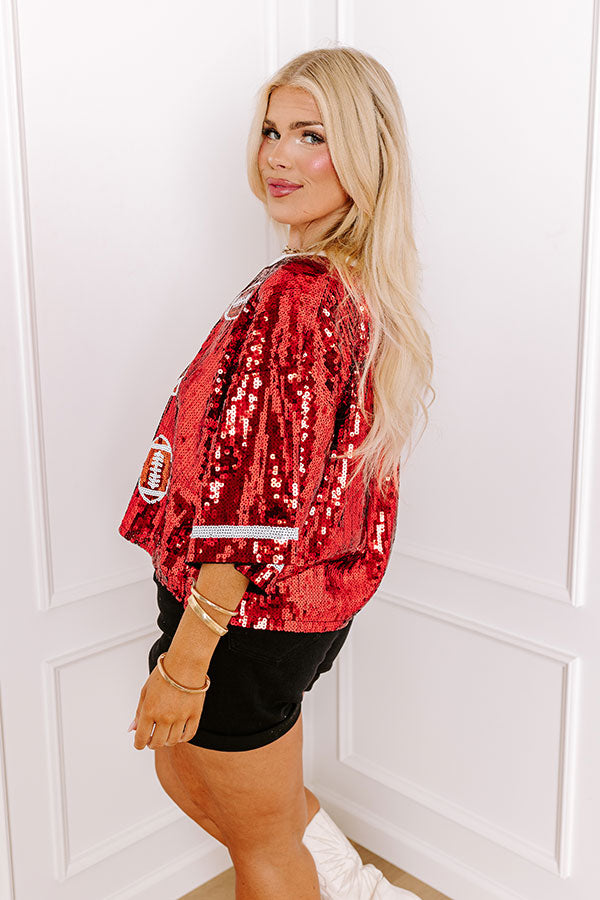 Kickoff Season Sequin Top in Red Curves