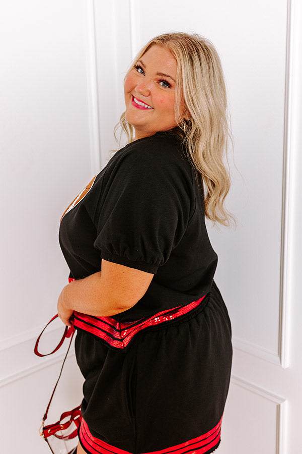 Sideline Social Embroidered Top in Black Curves