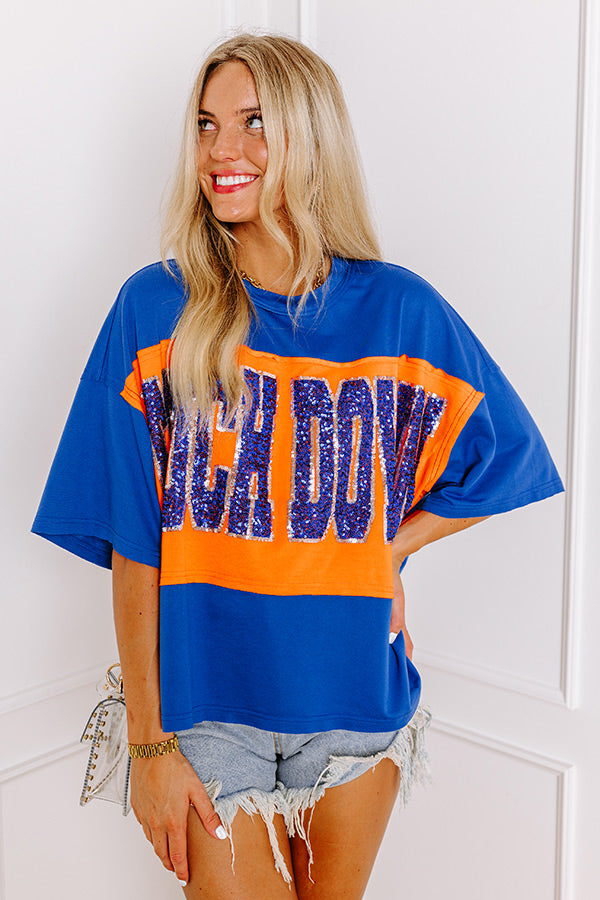 It's a Touch Down Sequin Oversized Tee in Blue