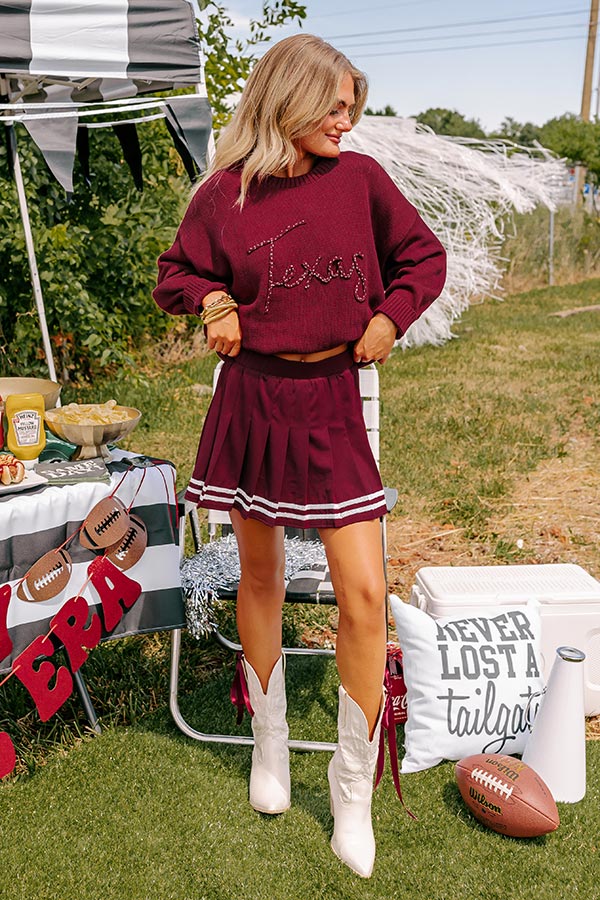 Pep Squad High Waist Pleated Skort in Maroon