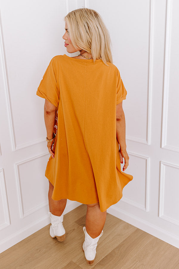 School Spirit Sequin Embroidered Mini Dress in Texas Rust Curves