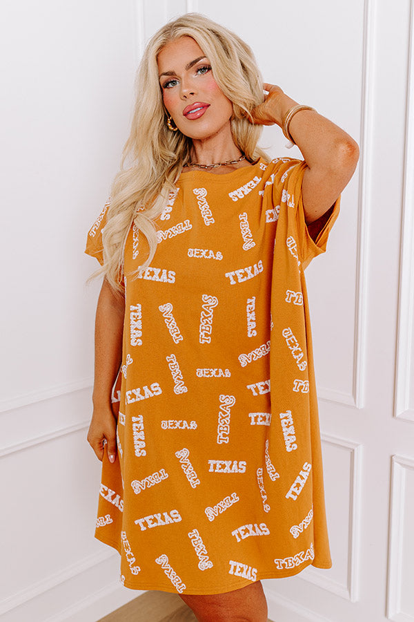 School Spirit Sequin Embroidered Mini Dress in Texas Rust Curves