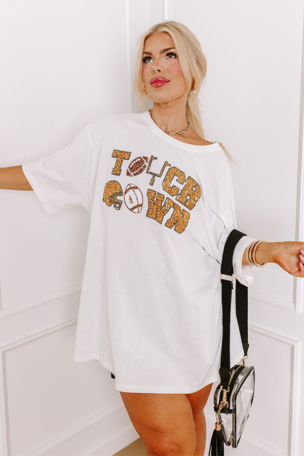 The Final Touch Down Sequin Oversized Tee in White Curves