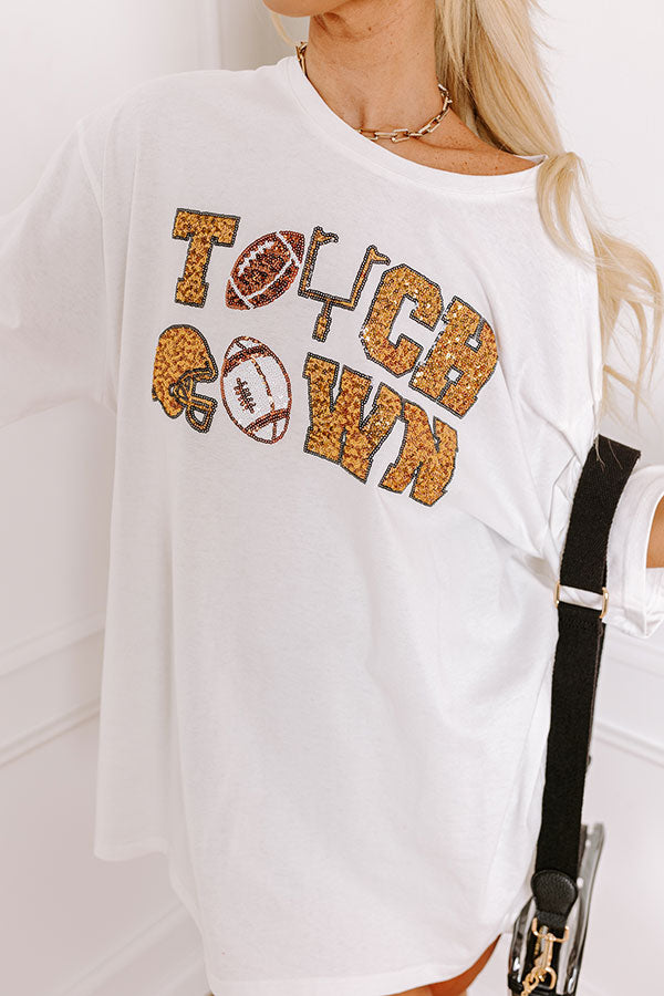 The Final Touch Down Sequin Oversized Tee in White Curves