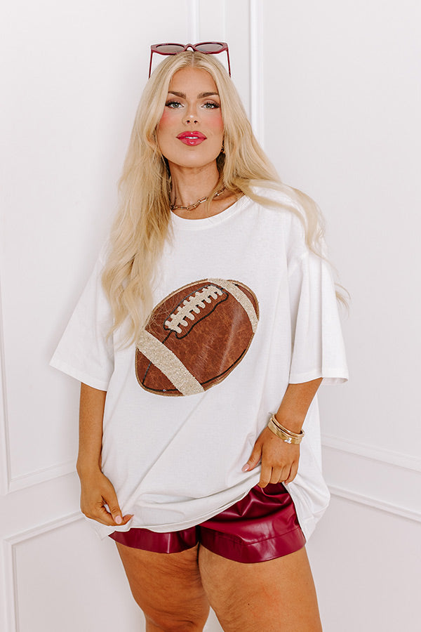 Kickoff Cutie Embroidered Oversized Tee in White Curves
