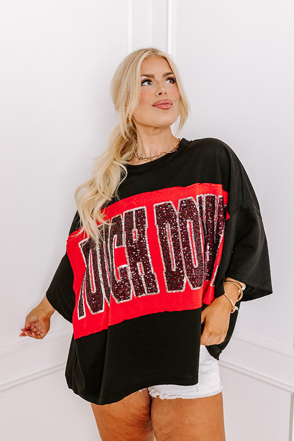 It's a Touch Down Sequin Oversized Tee in Black Curves