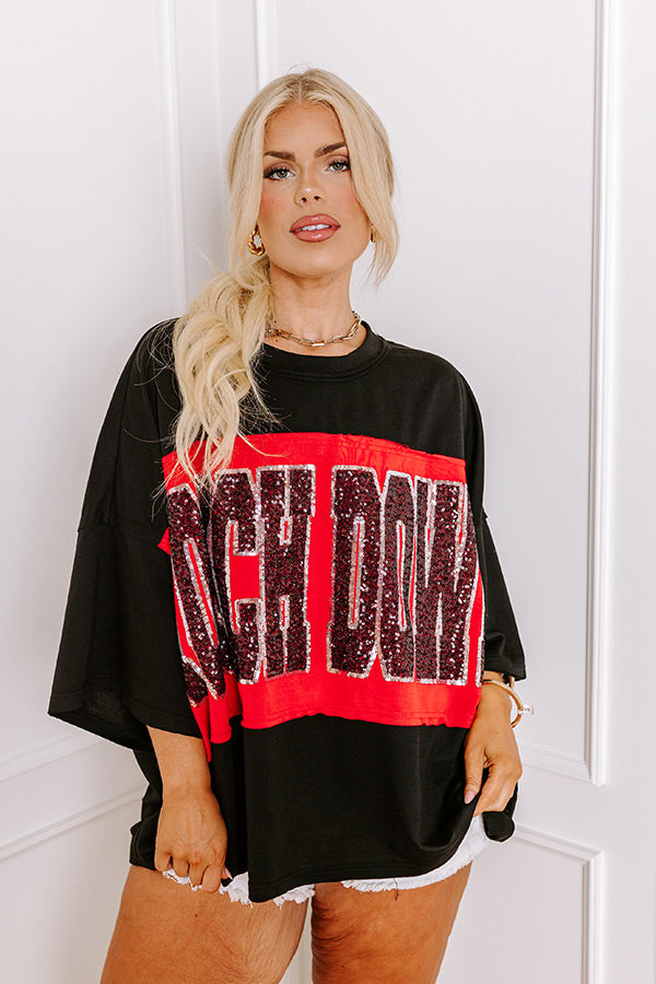 It's a Touch Down Sequin Oversized Tee in Black Curves
