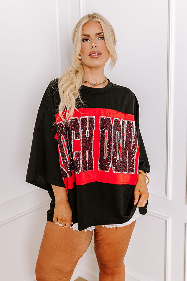 It's a Touch Down Sequin Oversized Tee in Black Curves