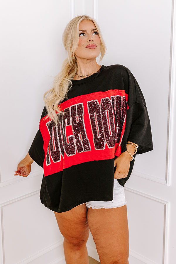 It's a Touch Down Sequin Oversized Tee in Black Curves