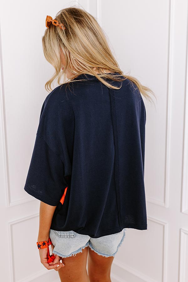It's a Touch Down Sequin Oversized Tee in Navy/Orange