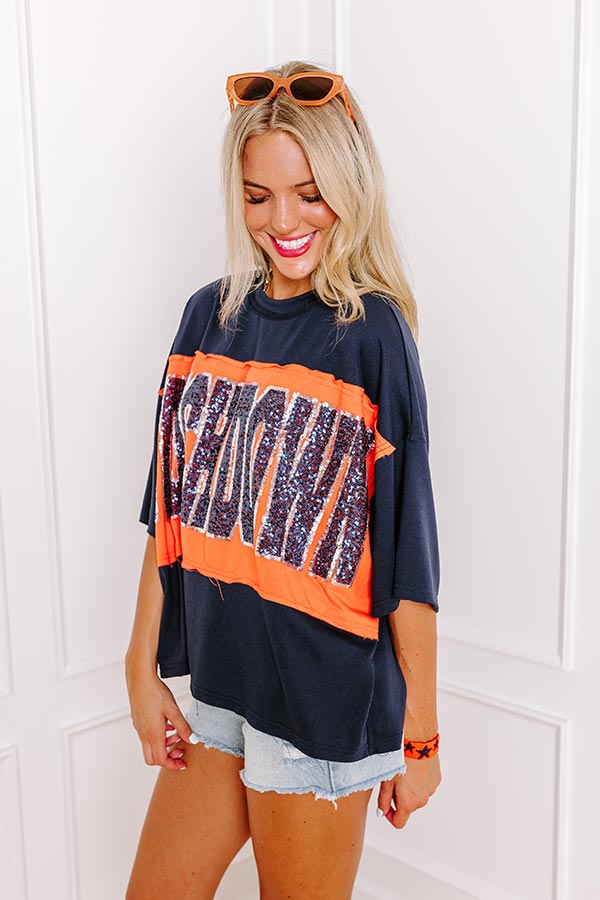 It's a Touch Down Sequin Oversized Tee in Navy/Orange