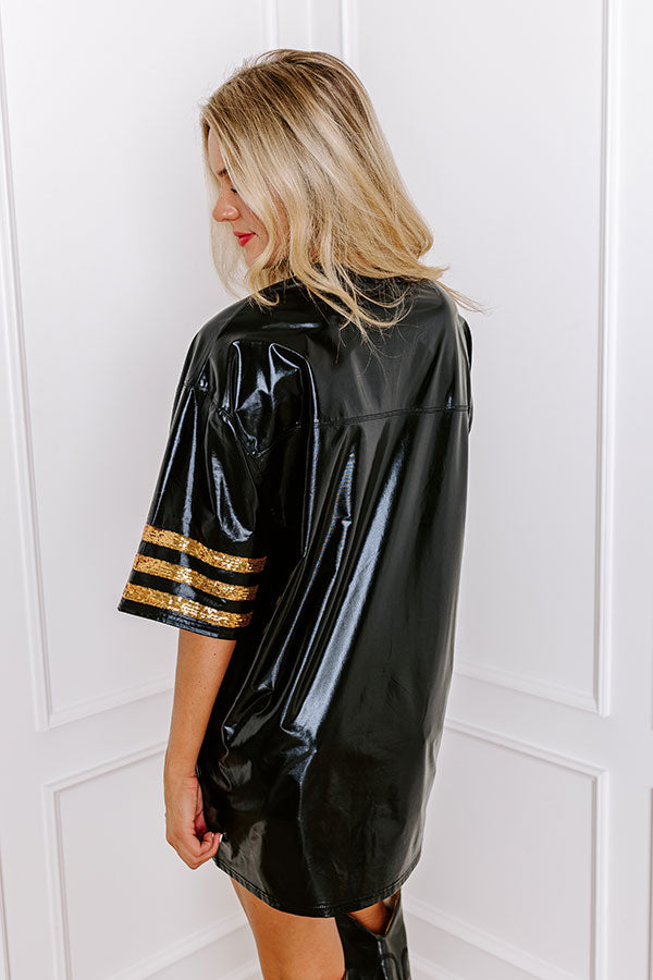It's A Touch Down Faux Leather Mini Dress in Black