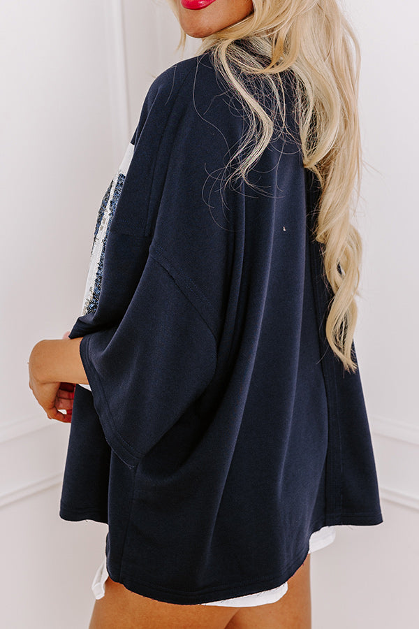 It's a Touch Down Sequin Oversized Tee in Navy/White