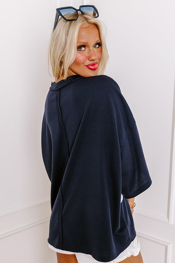 It's a Touch Down Sequin Oversized Tee in Navy/White
