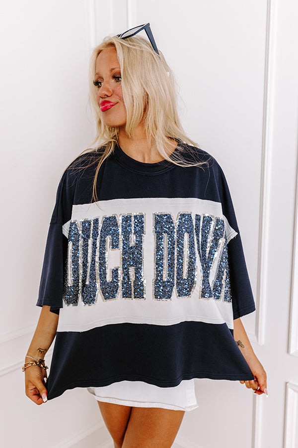 It's a Touch Down Sequin Oversized Tee in Navy/White