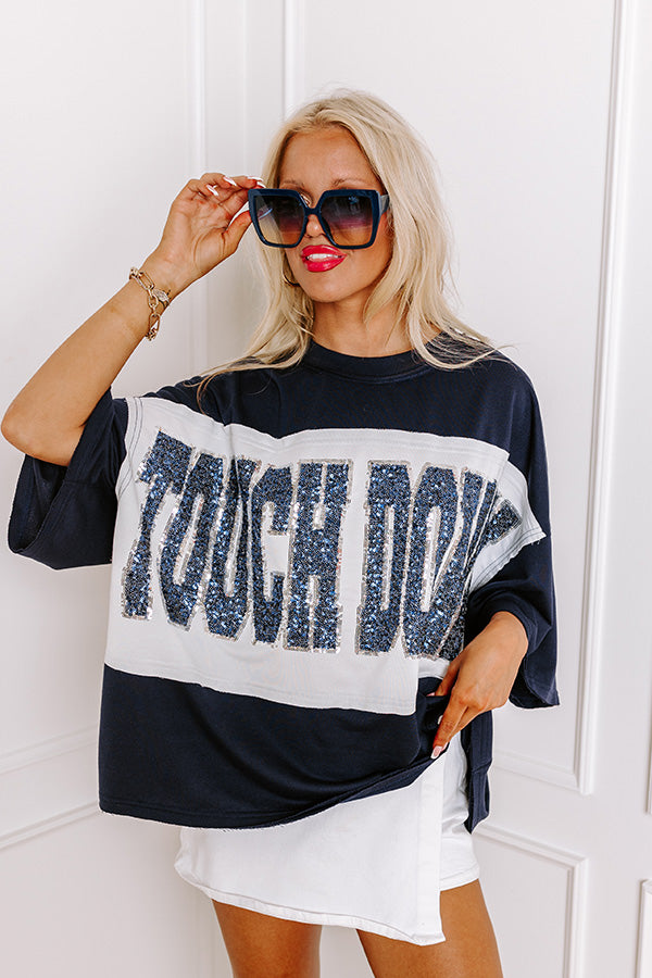It's a Touch Down Sequin Oversized Tee in Navy/White