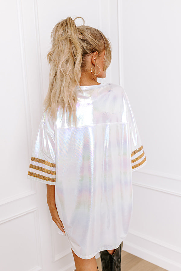 It's A Touch Down Faux Leather Mini Dress in White Iridescent