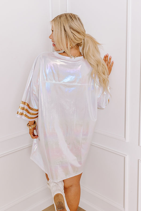 It's A Touch Down Faux Leather Mini Dress in White Iridescent Curves