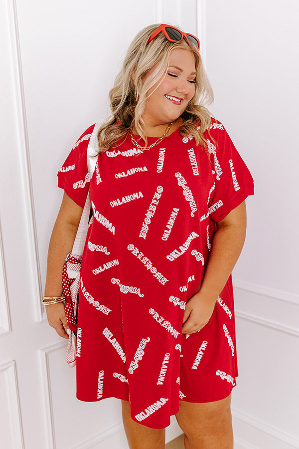 School Spirit Sequin Embroidered Mini Dress in Oklahoma Curves