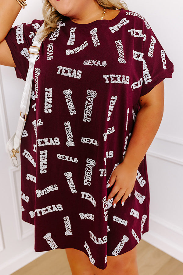 School Spirit Sequin Embroidered Mini Dress in Texas Maroon Curves