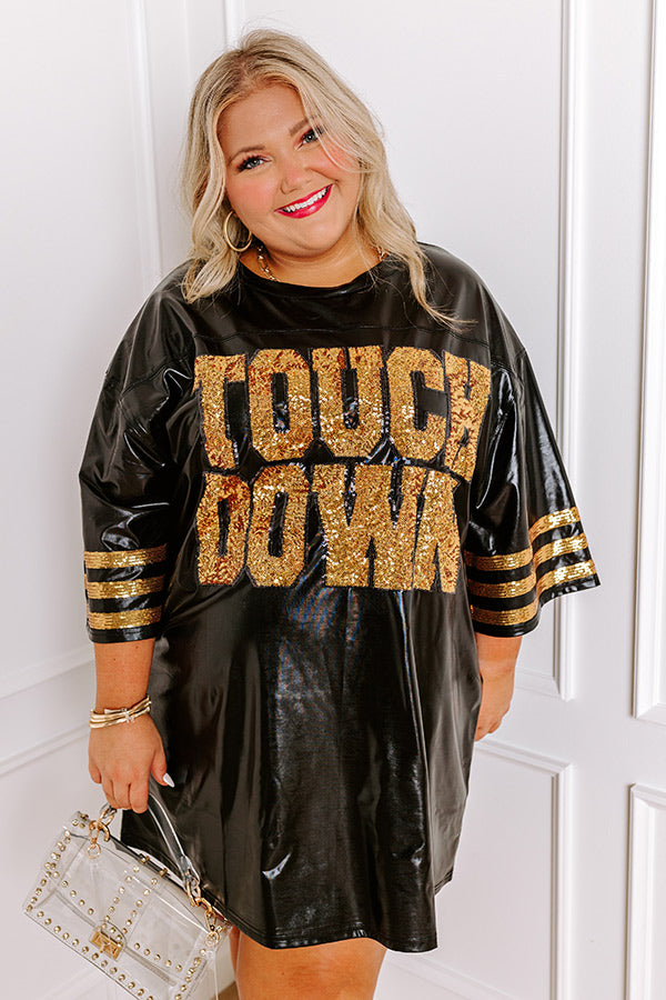 It's A Touch Down Faux Leather Mini Dress in Black Curves