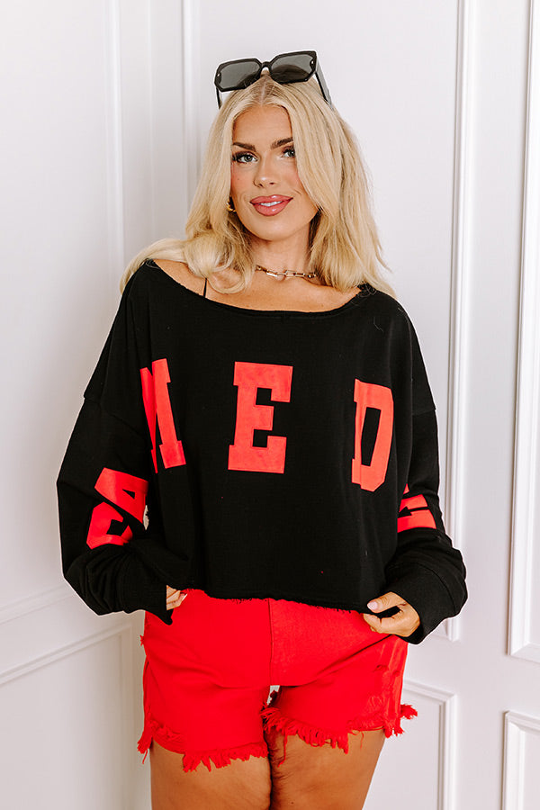 Game Day Crop Sweatshirt in Black/Red Curves