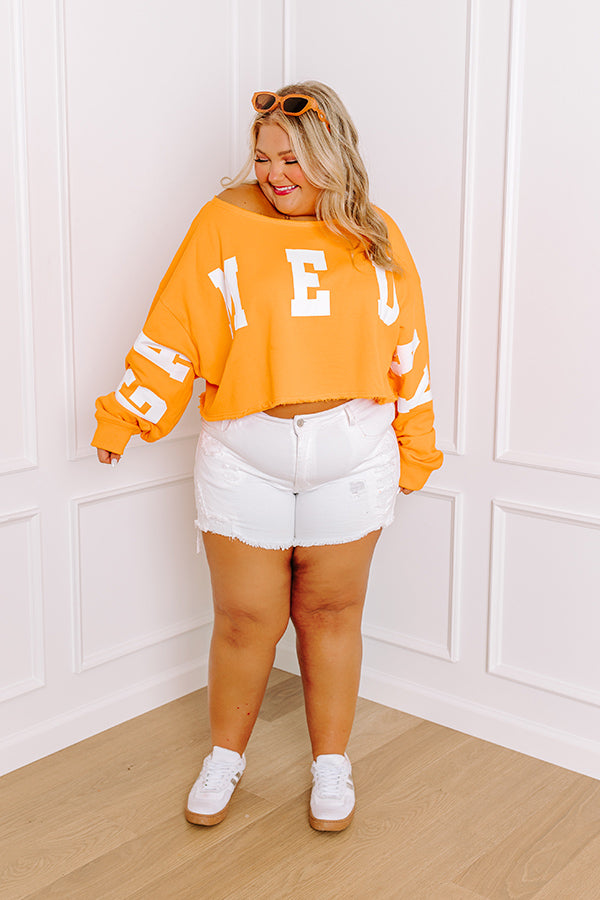 Game Day Crop Sweatshirt in Orange Curves