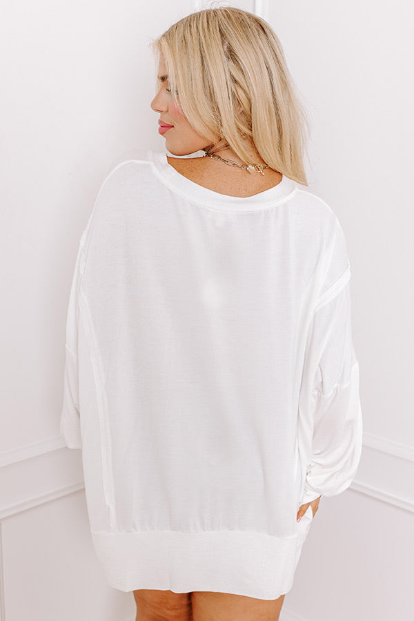 Texas Embroidered Oversized Top in White Curves