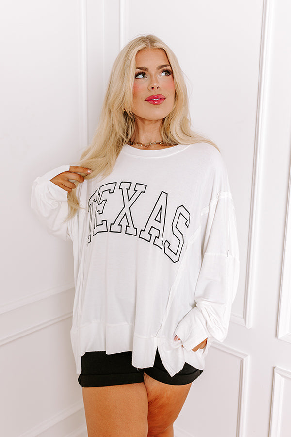 Texas Embroidered Oversized Top in White Curves