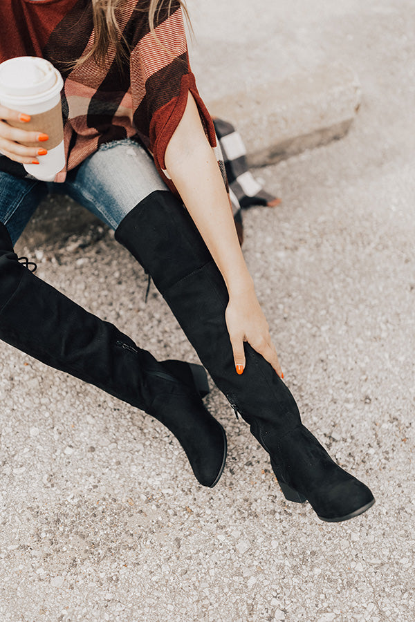 The Victoria Faux Suede Thigh High Boot In Black