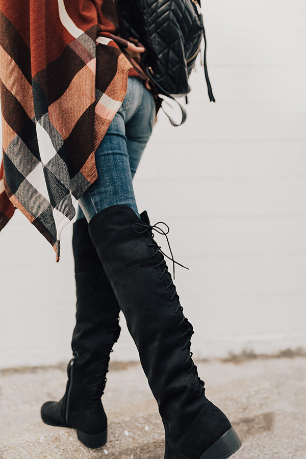 The Victoria Faux Suede Thigh High Boot In Black