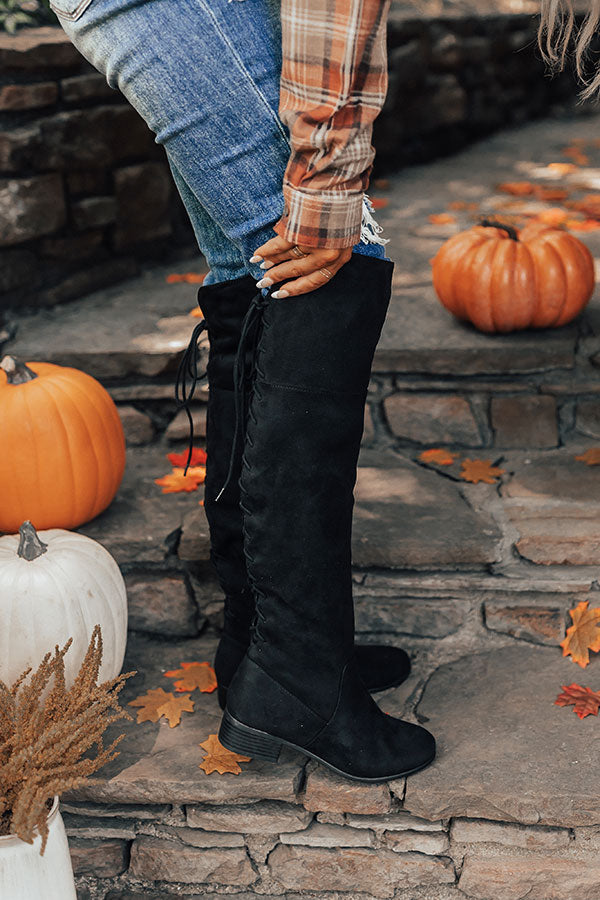 The Victoria Faux Suede Thigh High Boot In Black