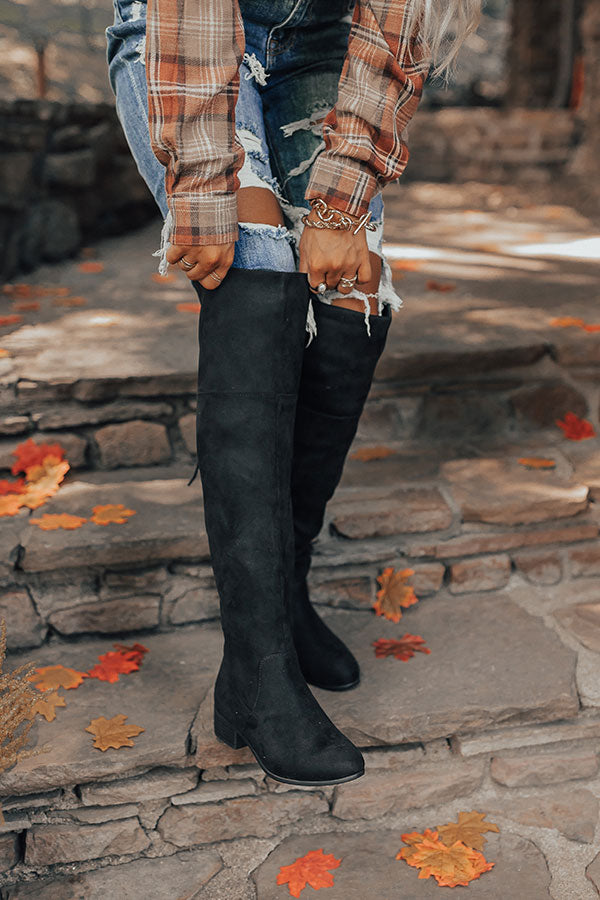 The Victoria Faux Suede Thigh High Boot In Black