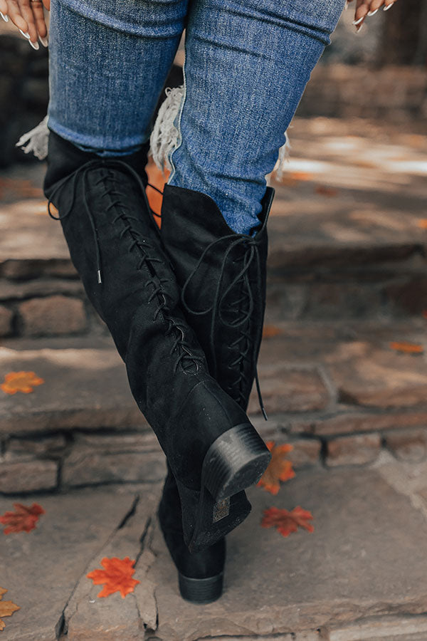 The Victoria Faux Suede Thigh High Boot In Black