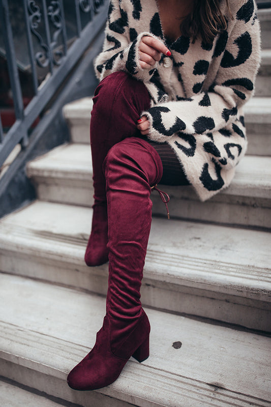 The Whitley Faux Suede Thigh High Boot In Windsor Wine