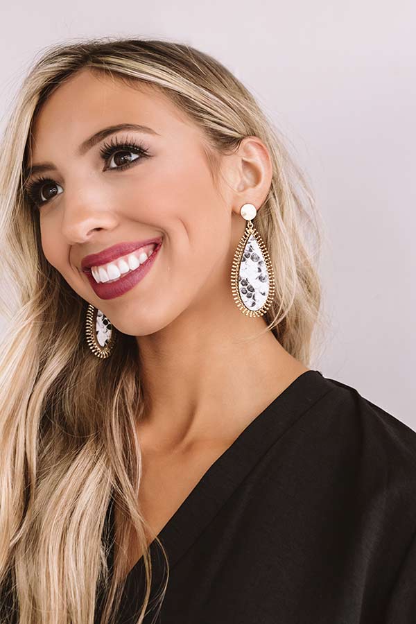 Dramatic Effect Earrings In Snake Print