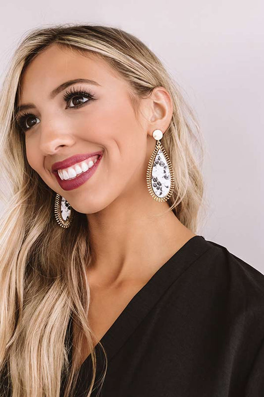Dramatic Effect Earrings In Snake Print