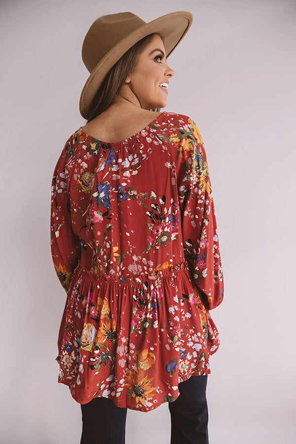 Date With Destiny Floral Babydoll Top In Aurora Red